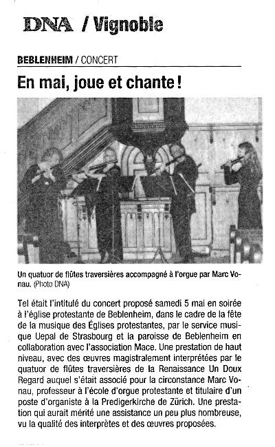 Article Dernières Nouvelles d'Alsace : Beblenheim