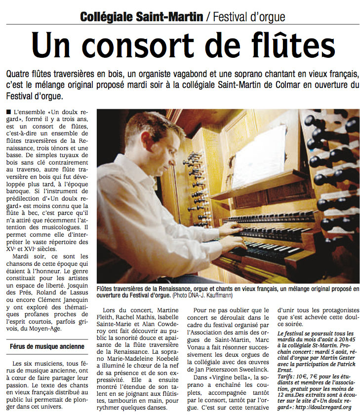 Article Dernières Nouvelles d'Alsace : Festival d'Orgue, Colmar