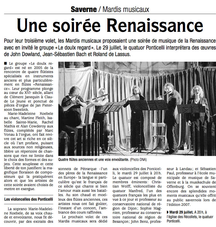 Article Dernières Nouvelles d'Alsace : Au Récollets Saverne